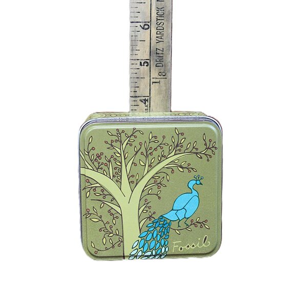 Vintage Fossil Watch Tin - Peacock & Tree Design - Collectible Storage Box - Picture 7 of 7